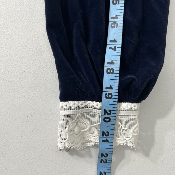 Vtg Bonnie‎ Jean Dress Girls 12 Navy Velvet Lace Puritan Mormon Cottagecore - Picture 5 of 6